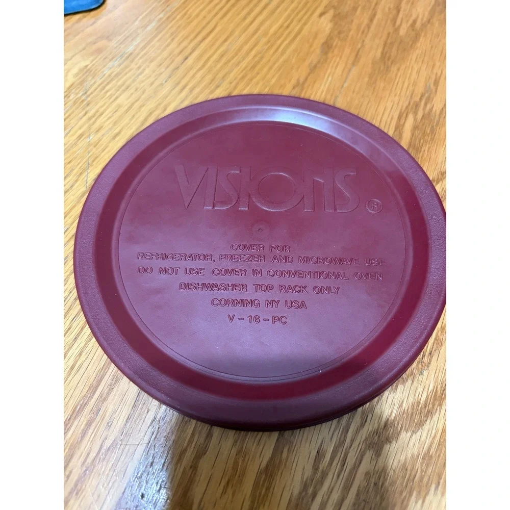 Corning Visions Cranberry 1 Pint Glass Bowl Ribbed C-16-B with Lid V-16-PC USA